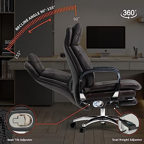 Office Chair with Footrest Ergonomic Executive Reclining Genuine Leather Desk Chair R41894