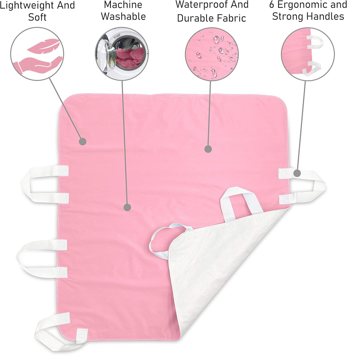 Waterproof Reusable Incontinence Bed Pad with 6 Handles, 34” x 36” (2-Pack Pink) A735905