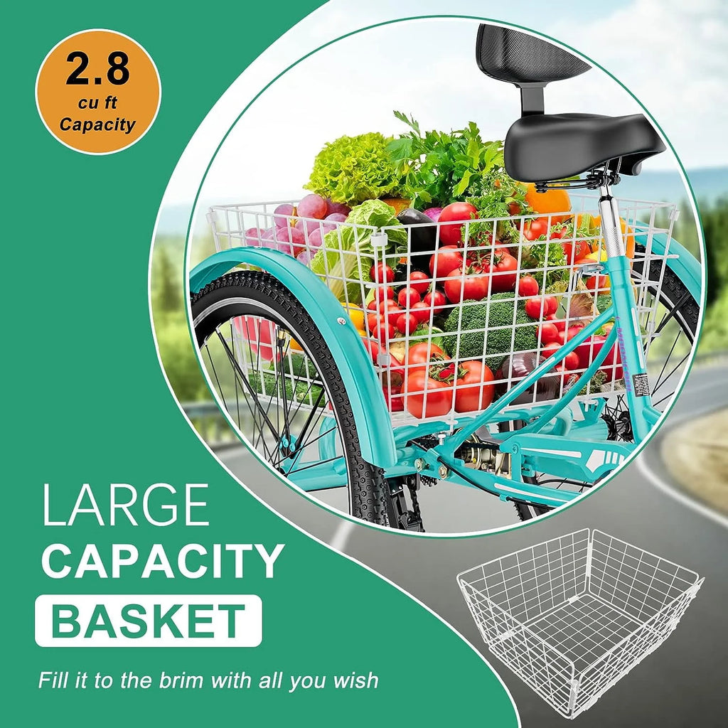 26 Adult Tricycle 3 Wheel 7 Speed 450lbs Capacity Cruise Trike with Shopping Basket M117