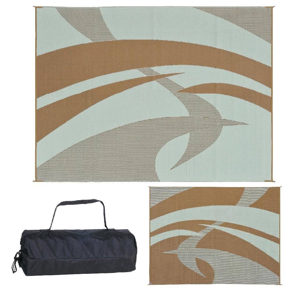 Reversible Outdoor Patio RV Camping Mat Swirl Brown Beige 9-Feet G95244