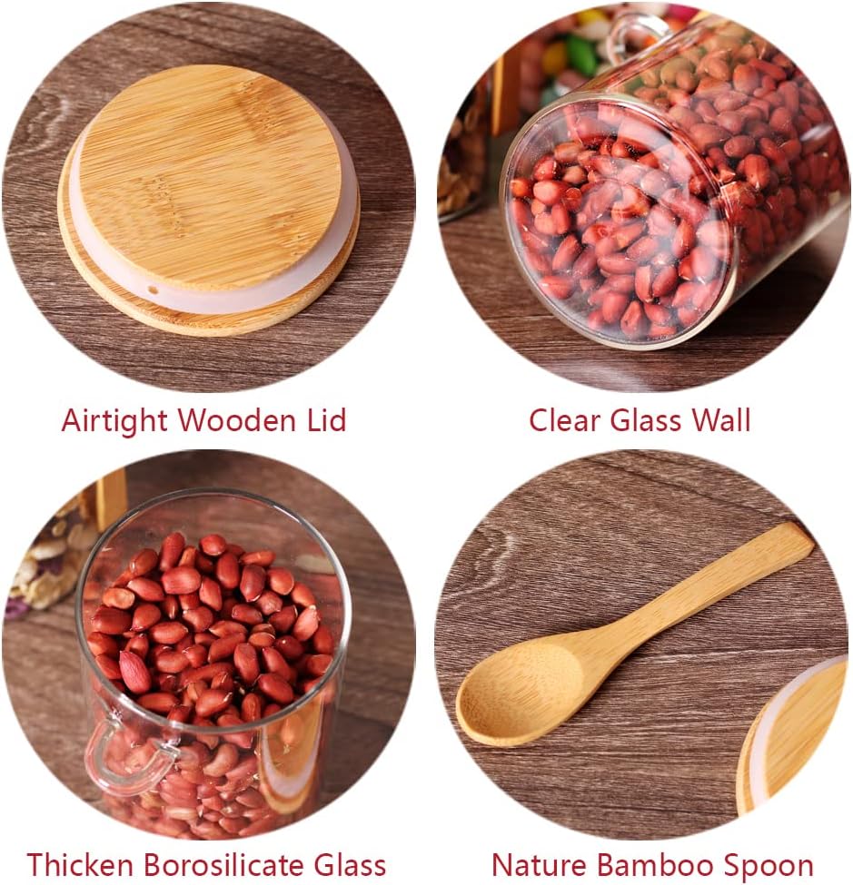 17 OZ Glass Containers with Bamboo Lids and Wooden Spoons (6 Pack) A6081