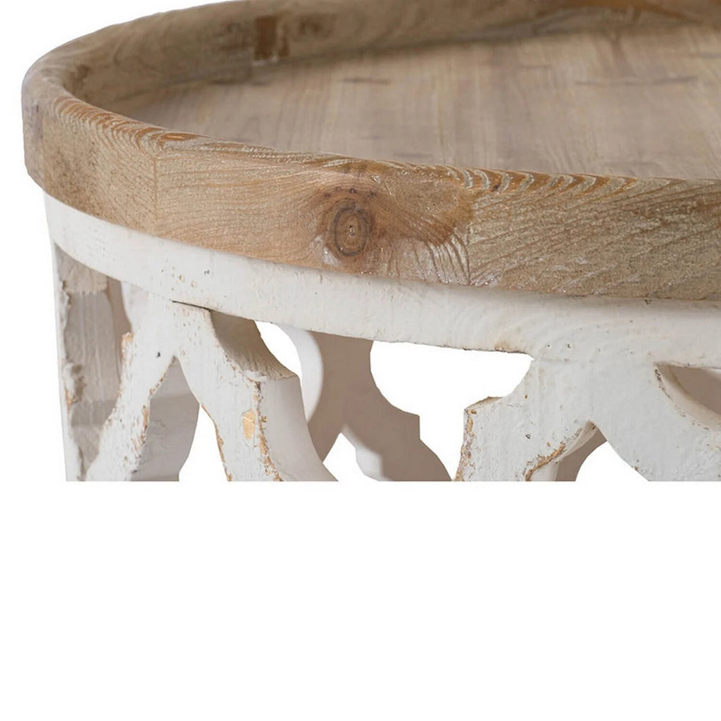 32 Inch Round Brown White Coffee Table N2546