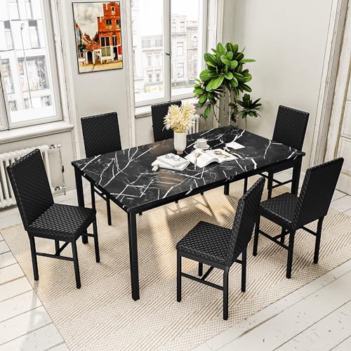 Faux Marble 7 Piece Dining Table Set with Chairs C7770