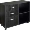 Black 3 Drawer Filing Cabinet with Open Shelving and 4 Caster Wheels L9735