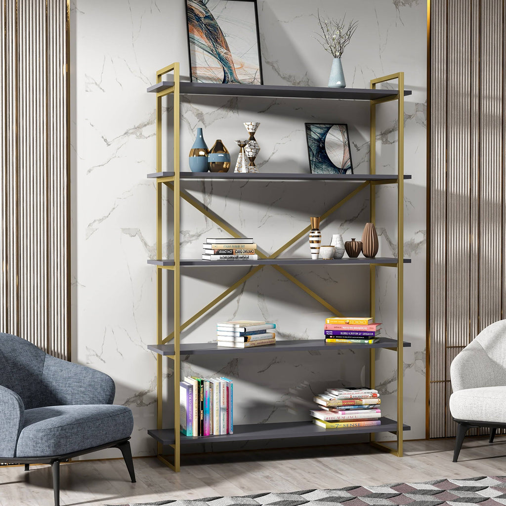 Modern Bookcase Anthracite Gold G65176