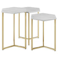 Hex Nesting Tables in Gold/White (Set of 3) W1642