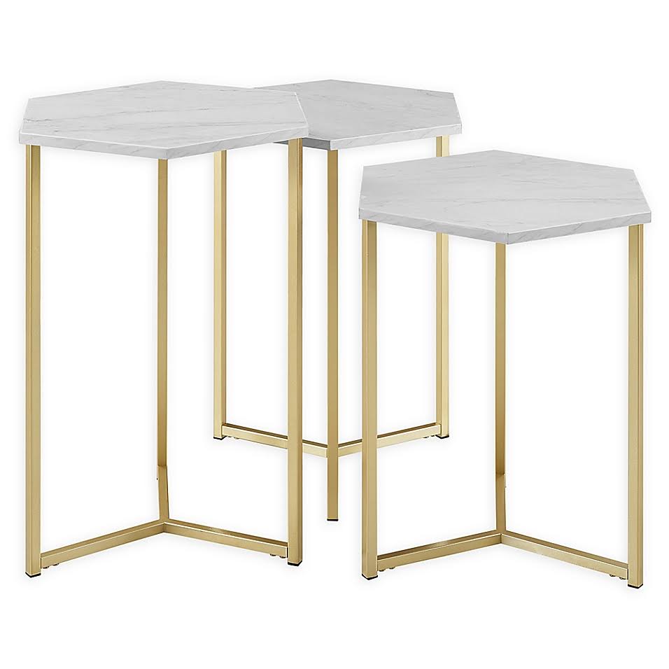 Hex Nesting Tables in Gold/White (Set of 3) W1642