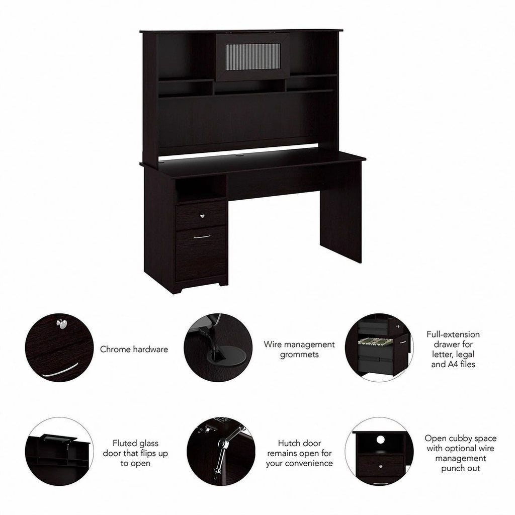 60" Contemporary Wood Desk with Hutch in Espresso Oak P913821