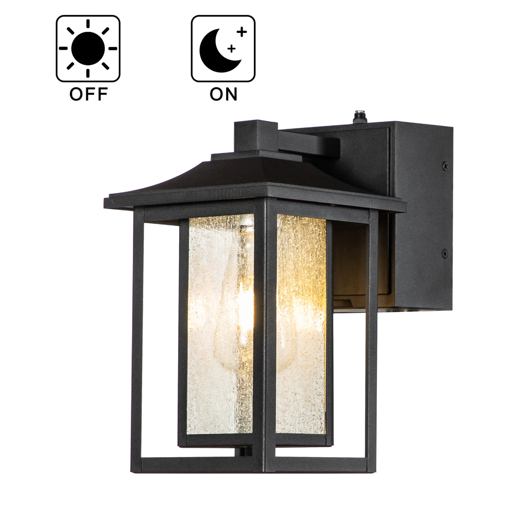 Black Dusk to Dawn Sensor Outdoor Wall Sconces with Seeded Glass and GFCI Outlets A70626