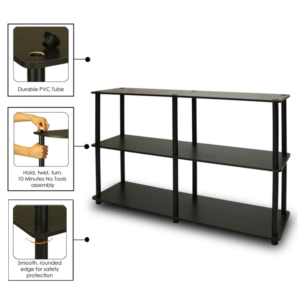 3-Tier Double Size Storage Display Rack in Black/Gray E937
