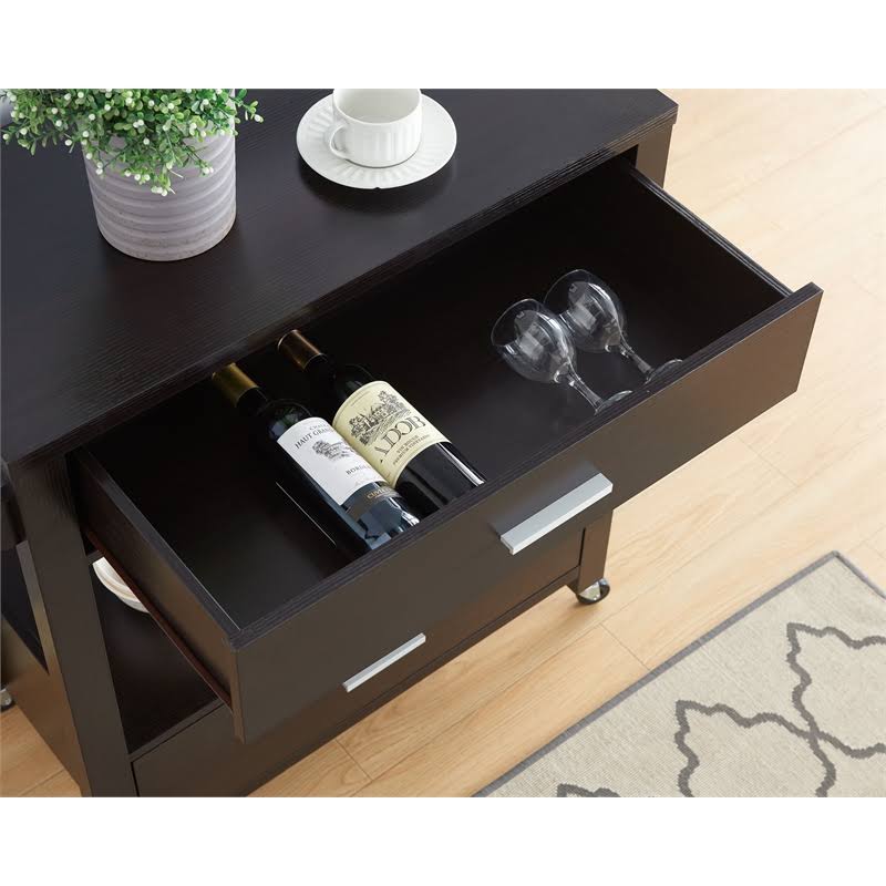Contemporary Wood 2-Drawer Kitchen Cart K97874