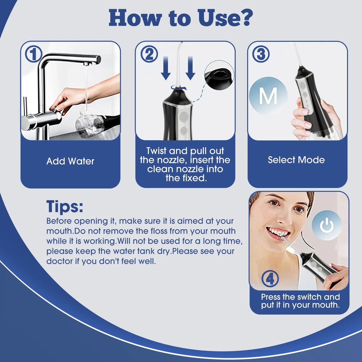 Cordless Water Flosser 3 Modes 5 Tips IPX6 Waterproof H573663