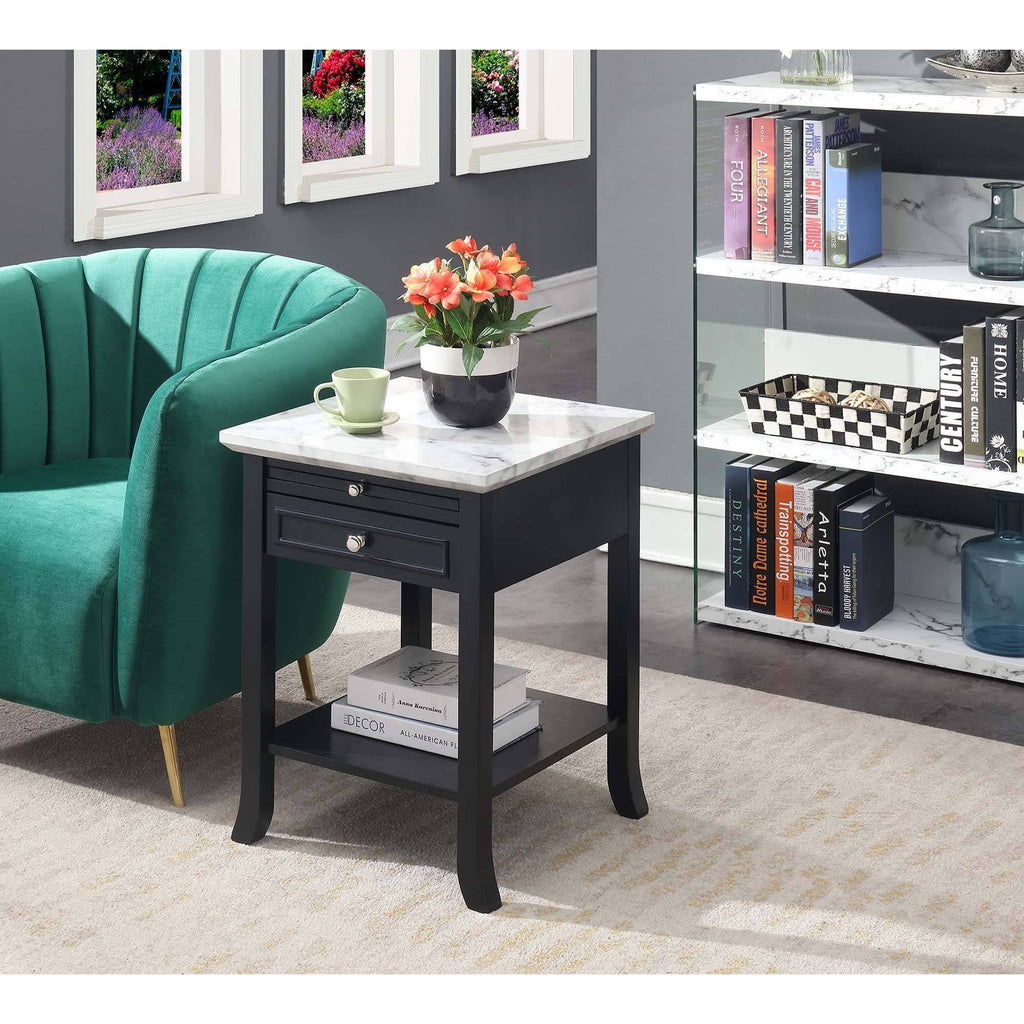 White Faux Marble End Table with Drawer W81699
