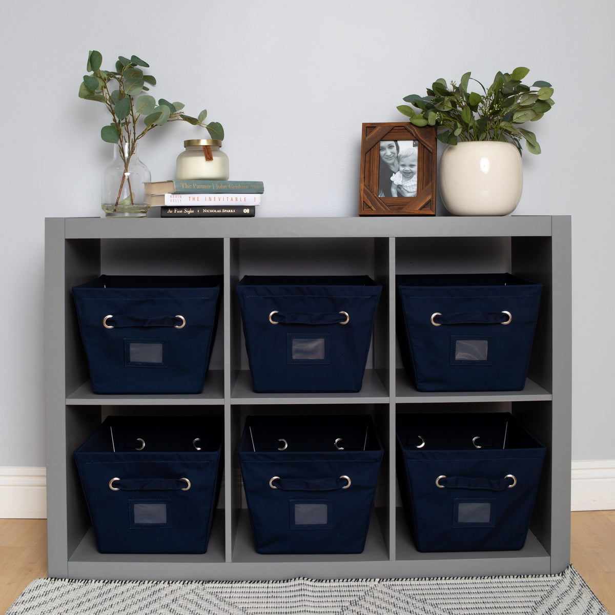 Medium Rectangular Canvas Bins, Set of 2, Blue E488103
