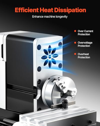 Mini Metal Lathe Machine, 2.76 x 5.12 in, 36W Power, 20,000 RPM Speed, with 3-jaw Chuck, Aluminum Alloy Handwheel L505134