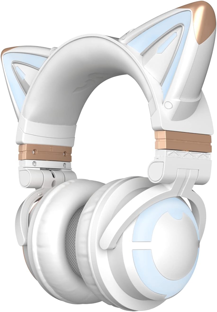 RGB Wireless 5.0 Foldable Gaming Headset with Built-in Mic, White Y283
