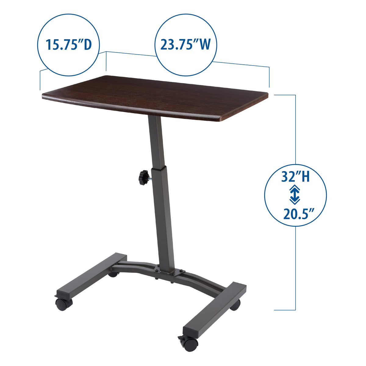 Black Height Adjustable Mobile Laptop Cart Desk with Wheels Q959