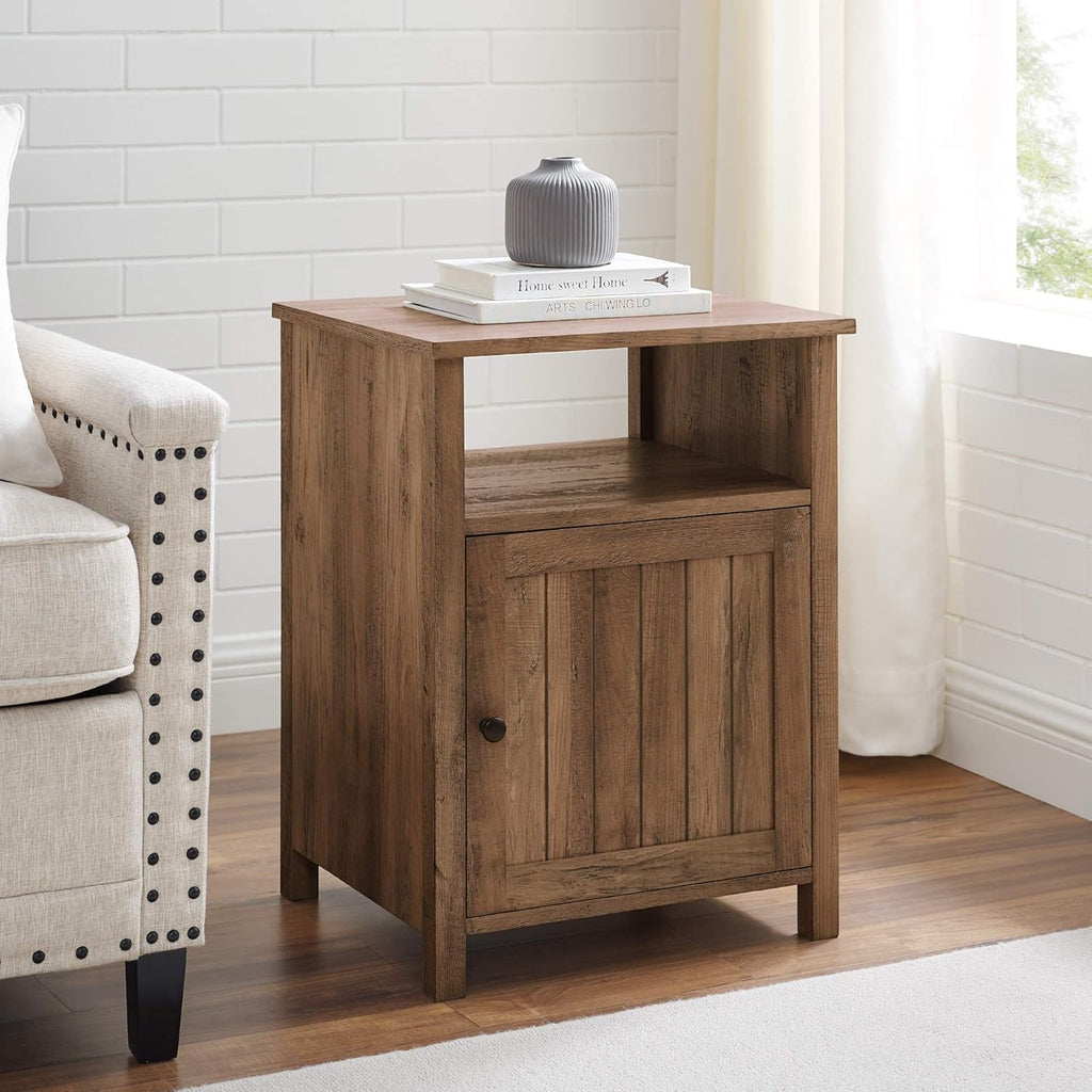 Rustic Oak Wood Side Accent Table with Cabinet Door Z13177