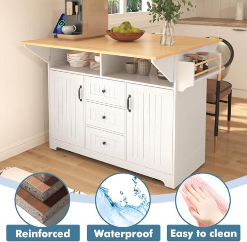 Black Kitchen Island with 2 Drop Leaf, 3 Drawers, Storage Cabinet X504760