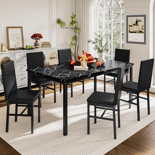 Faux Marble 7 Piece Dining Table Set with Chairs C7770
