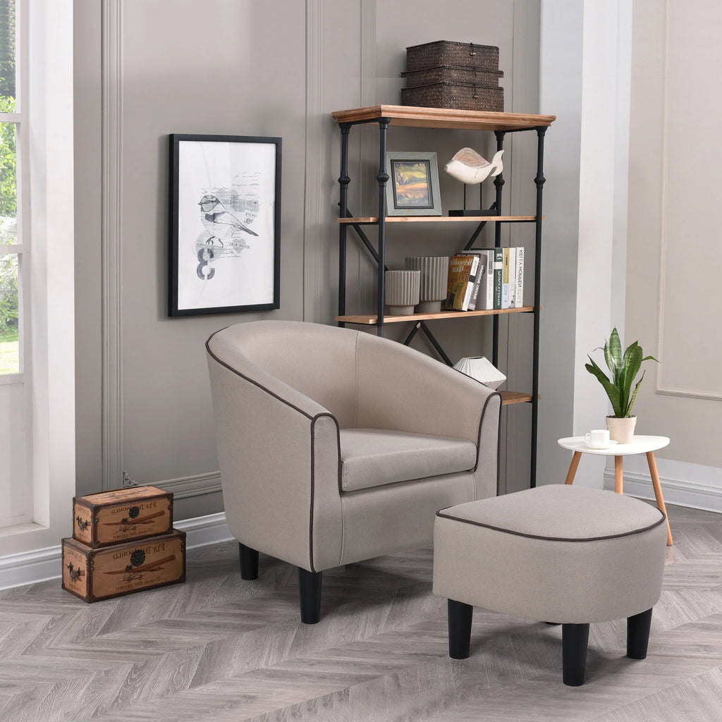 Beige Accent Chair with Ottoman R89097