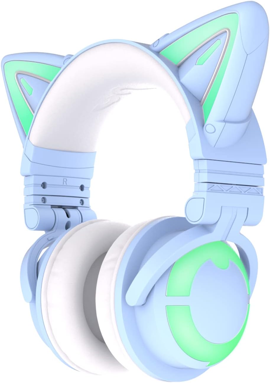 RGB Wireless 5.0 Foldable Gaming Headset with Built-in Mic, White Y283