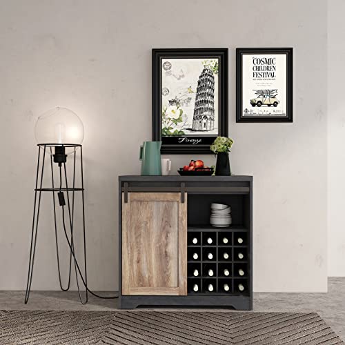 Black Wood Coffee Bar Cabinet with Wine Rack L902