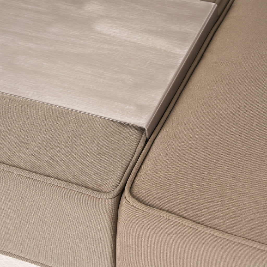 6 Seater Aluminum Sofa and Ottoman Set with Side Tables, Silver and Khaki S7846