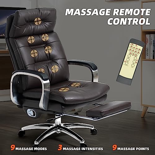 Office Chair with Footrest Ergonomic Executive Reclining Genuine Leather Desk Chair R41894