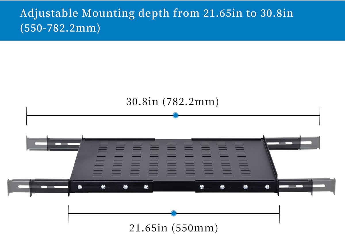 1U Adjustable Server Rack Shelf, 21.65 – 30.8 Inches, 242lbs Capacity, Pack of 2 V6543