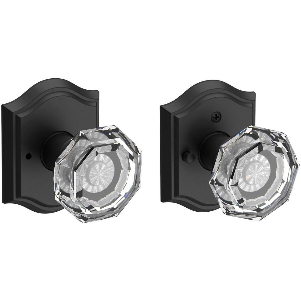 Polished Nickel Crystal Privacy Door Knob with Arch Rose G104