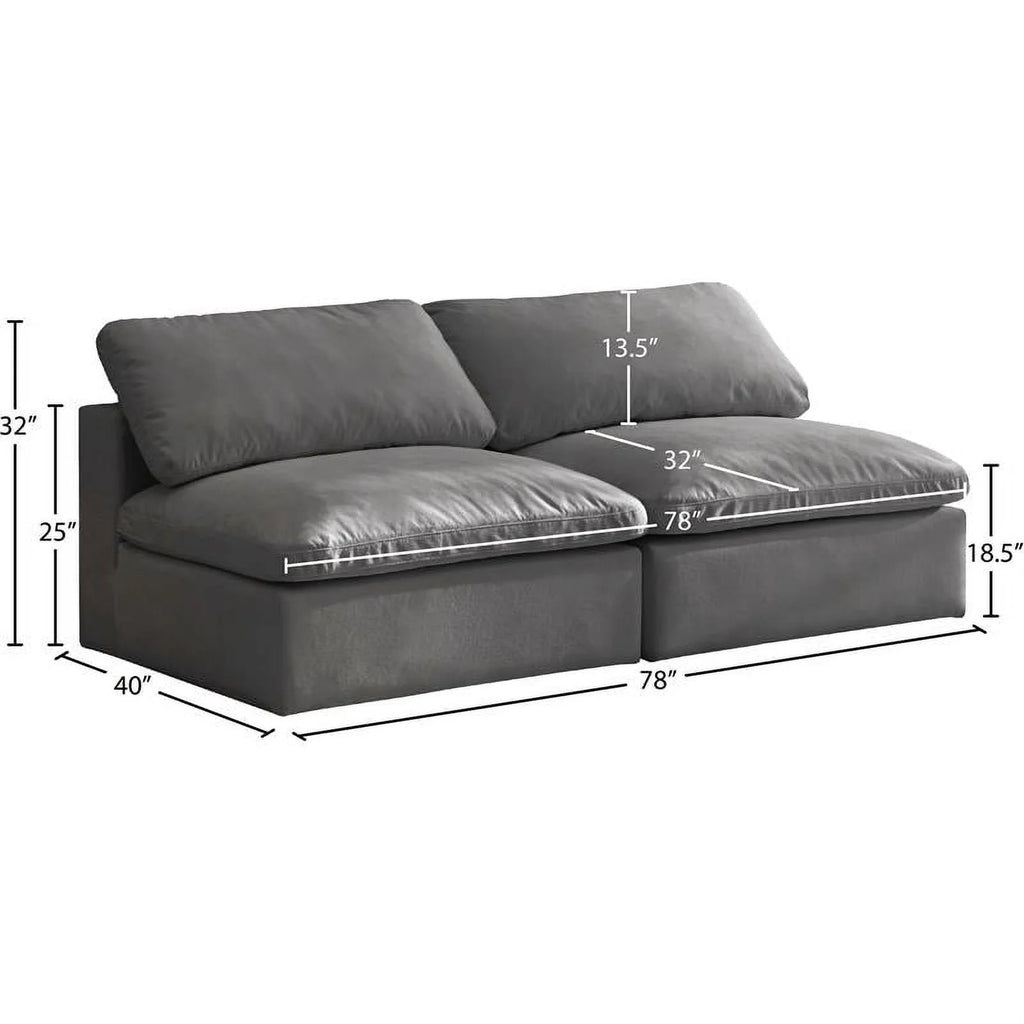Gray Velvet Modular 2 Piece Armless Loveseat L607