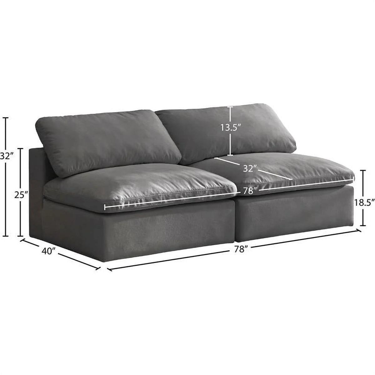 Gray Velvet Modular 2 Piece Armless Loveseat L607