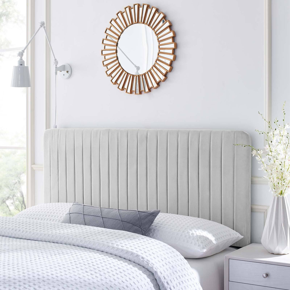 Light Gray Velvet Full/Queen Headboard U904