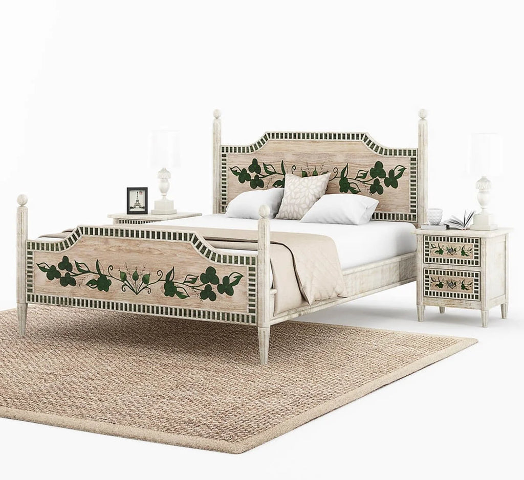 Handpainted Mango Wood Platform Bed E439