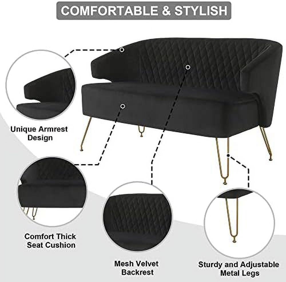 Light Cashmere Loveseat Sofa with Gold-Finished Metal Legs and 2 Small Pillows E368