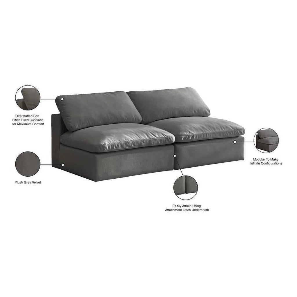 Gray Velvet Modular 2 Piece Armless Loveseat L607