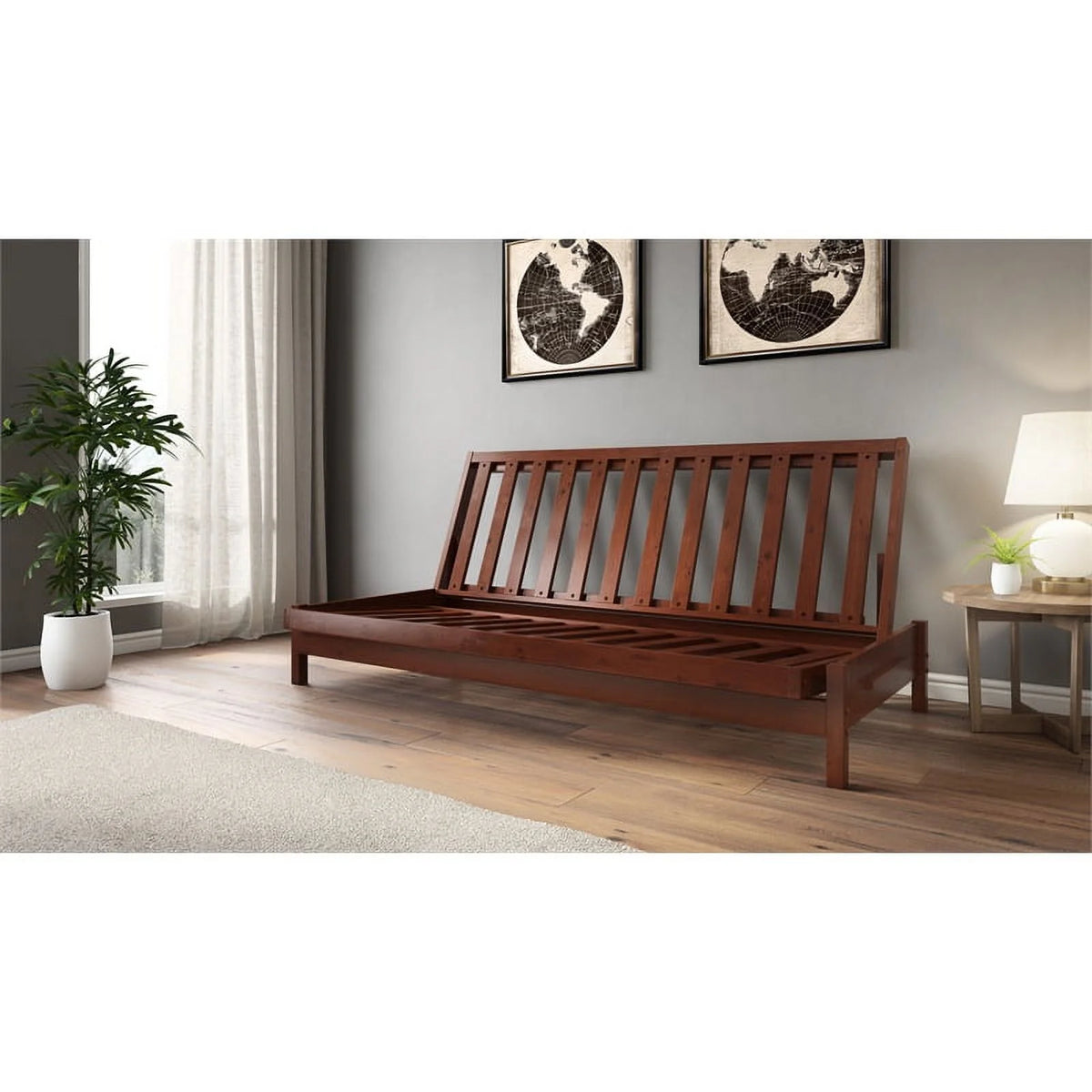 Full Size Wood Futon Frame Warm Cherry Finish H1090