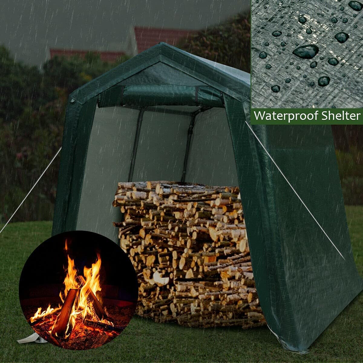 7 Ft x 12 Ft Outdoor Carport Shelter with Metal Frame and Waterproof Cover X6466
