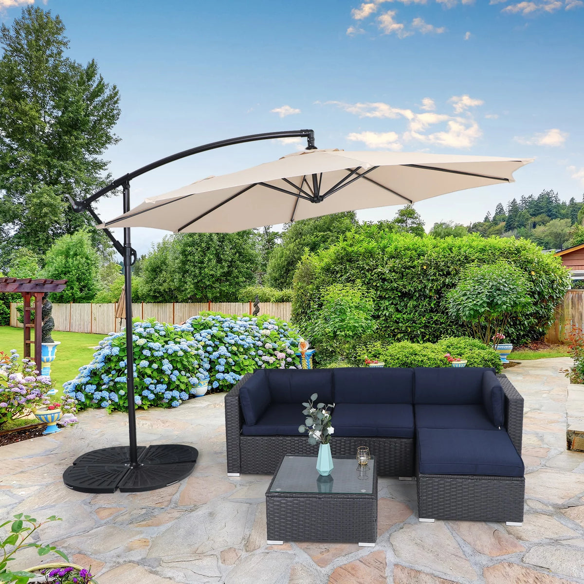 10ft Beige Patio Offset Cantilever Umbrella with Crank Handle N4239