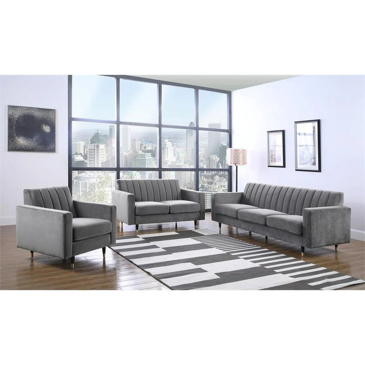 Contemporary Velvet Loveseat and Sofa Y408661