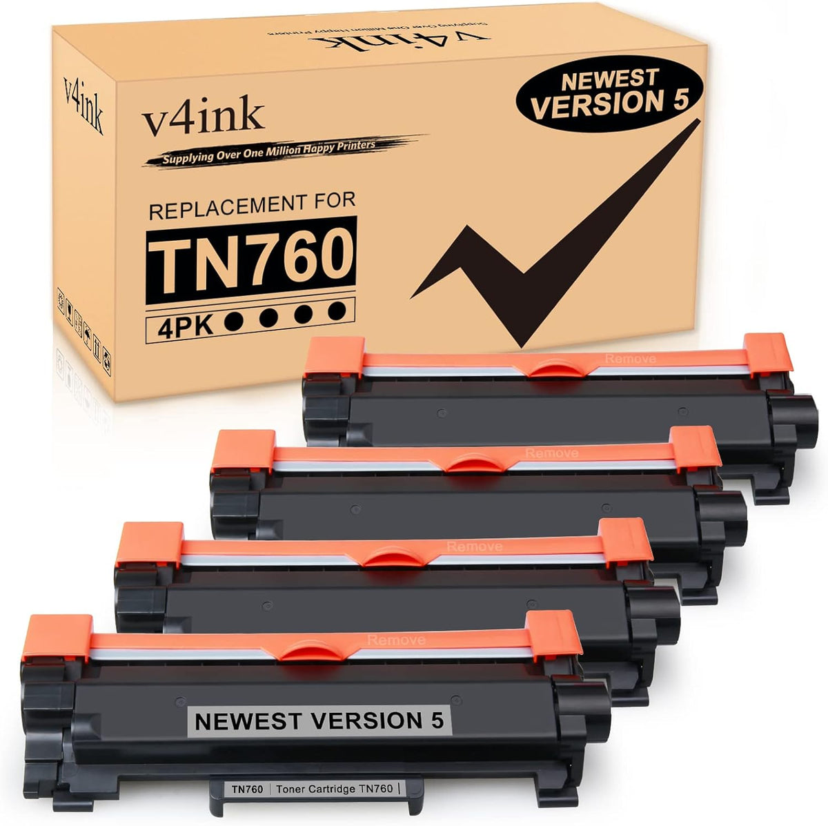 Compatible TN-760 Toner Cartridge Replacement for Brother Printers (4Pack Design V5) Pack of 2 P433