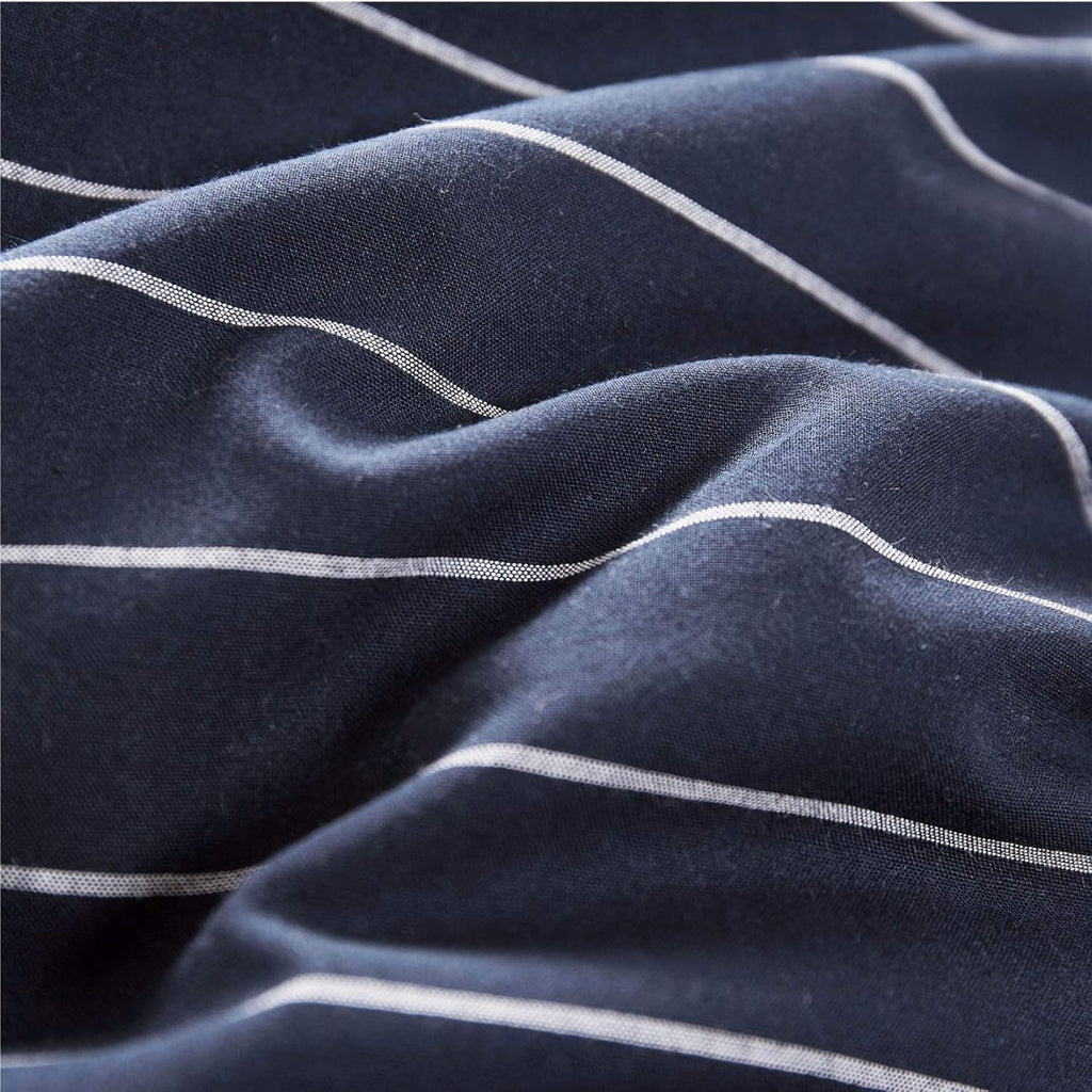 Navy Striped Comforter Set, 100% Washed Cotton, Queen Size F68683
