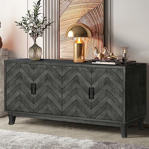 Taupe Grey Wooden Sideboard Cabinet with 4 Doors and Adjustable Shelves U7692