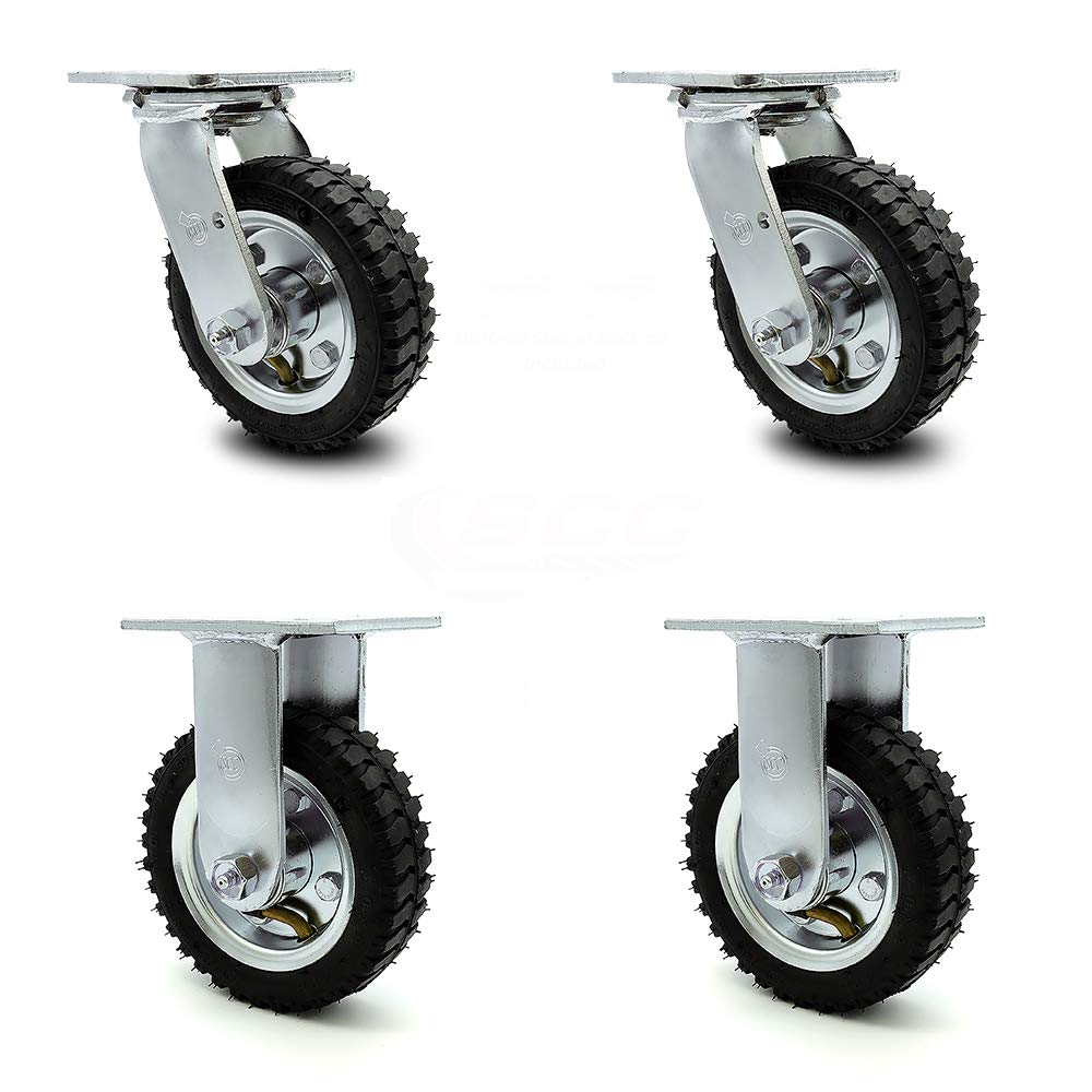 10" Pneumatic Rigid Caster, Black Rubber Wheel, 350 lbs. Capacity, Pack of 2 A8459