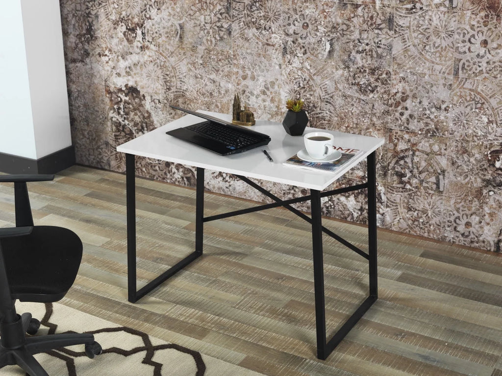 Black Metal Frame Wooden Top Writing and Computer Desk Q364550