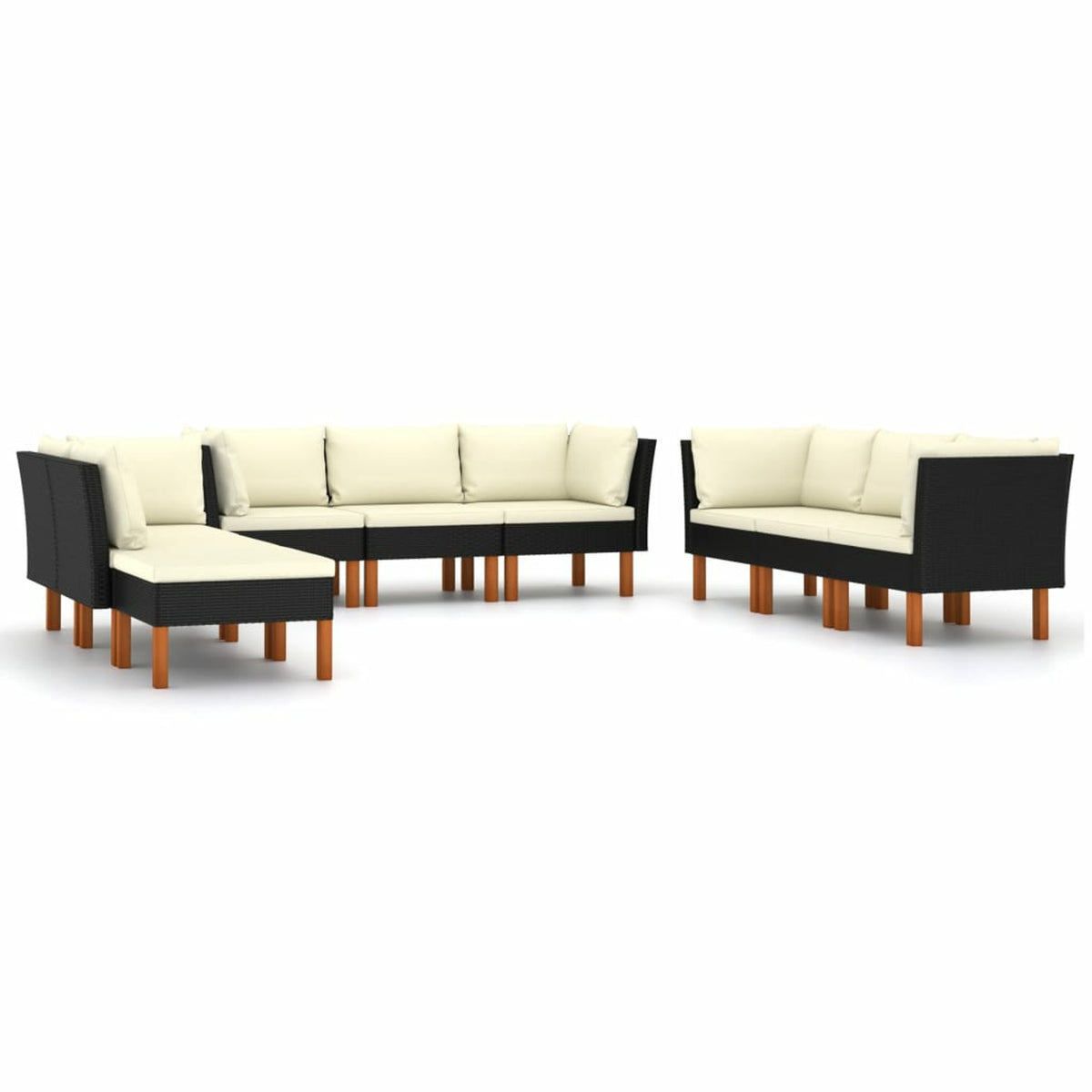 9 Piece Patio Set with Cushions Poly Rattan Black C29064