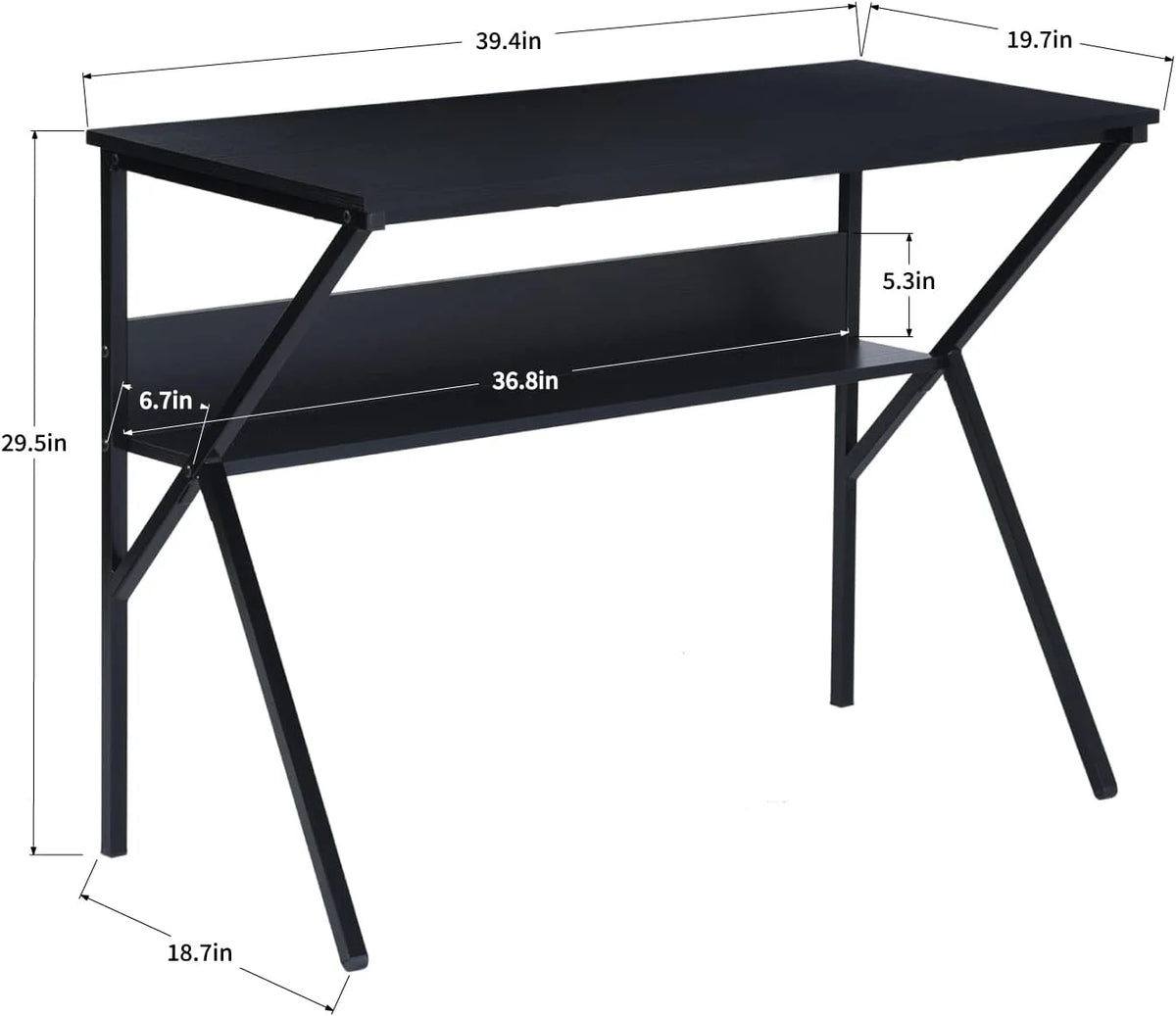 39.4 inch Black Desk with Storage Shelves W327898