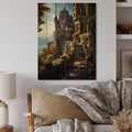 Natural Pine Wood Cityscapes Print Z41554