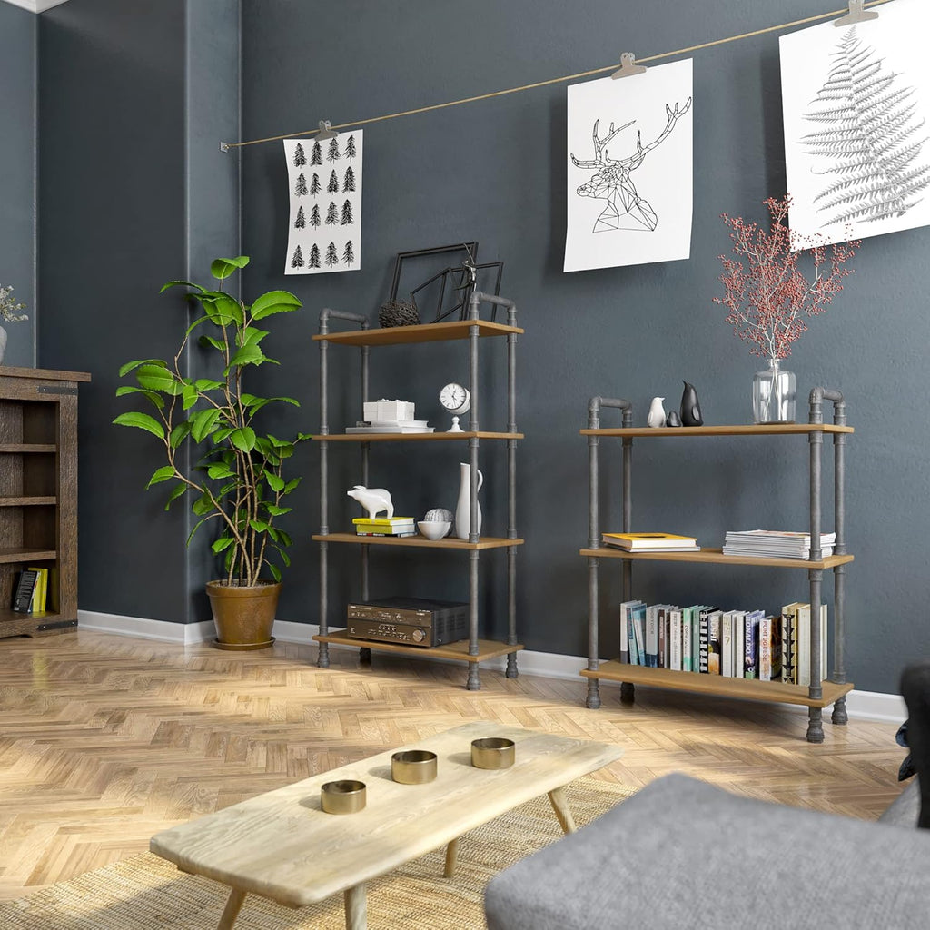 3-Tier Pine and Metal Bookshelf F557250